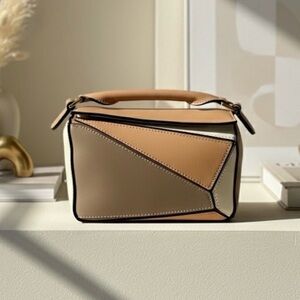 Mini Geo Panel Structured Bag - Brown/Copper/Beige